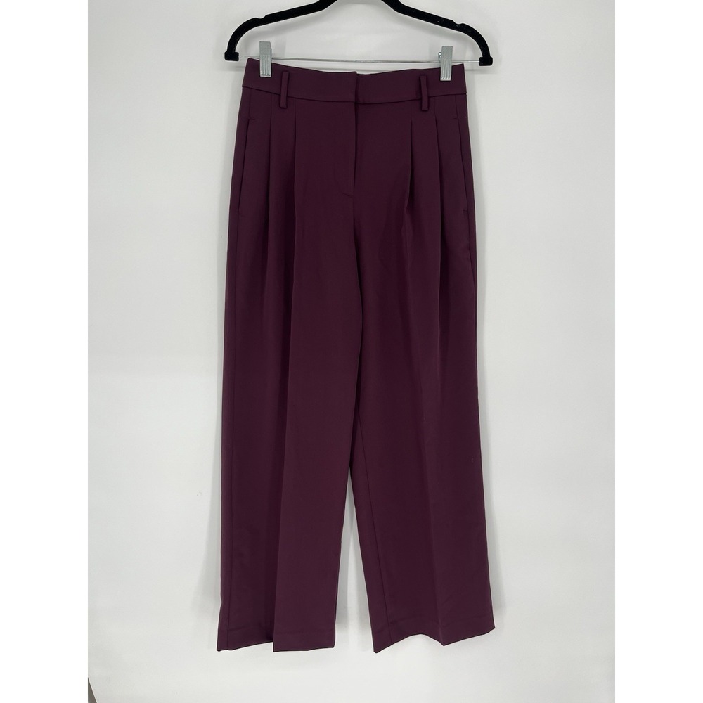 NWT Ann Taylor  Womens  0 Petite Plum High Rise Pleated Wide Leg Trousers Career